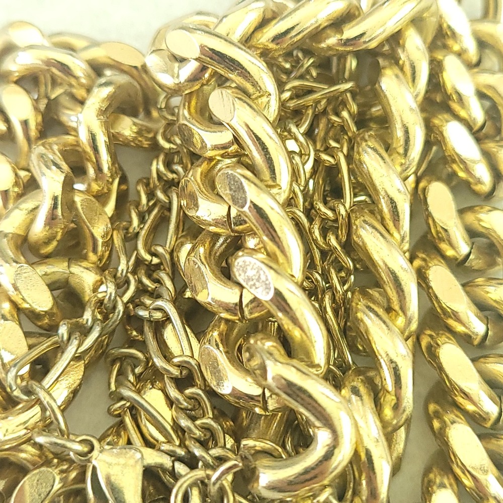 Heavy Gold Tone Multi Strand Curb Chain Necklace 20" 203g Statement